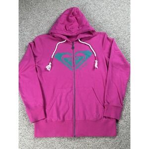 Roxy Hooded Full Zip Fleece Jacket Women's Size Large Y2K Pink Training Yoga